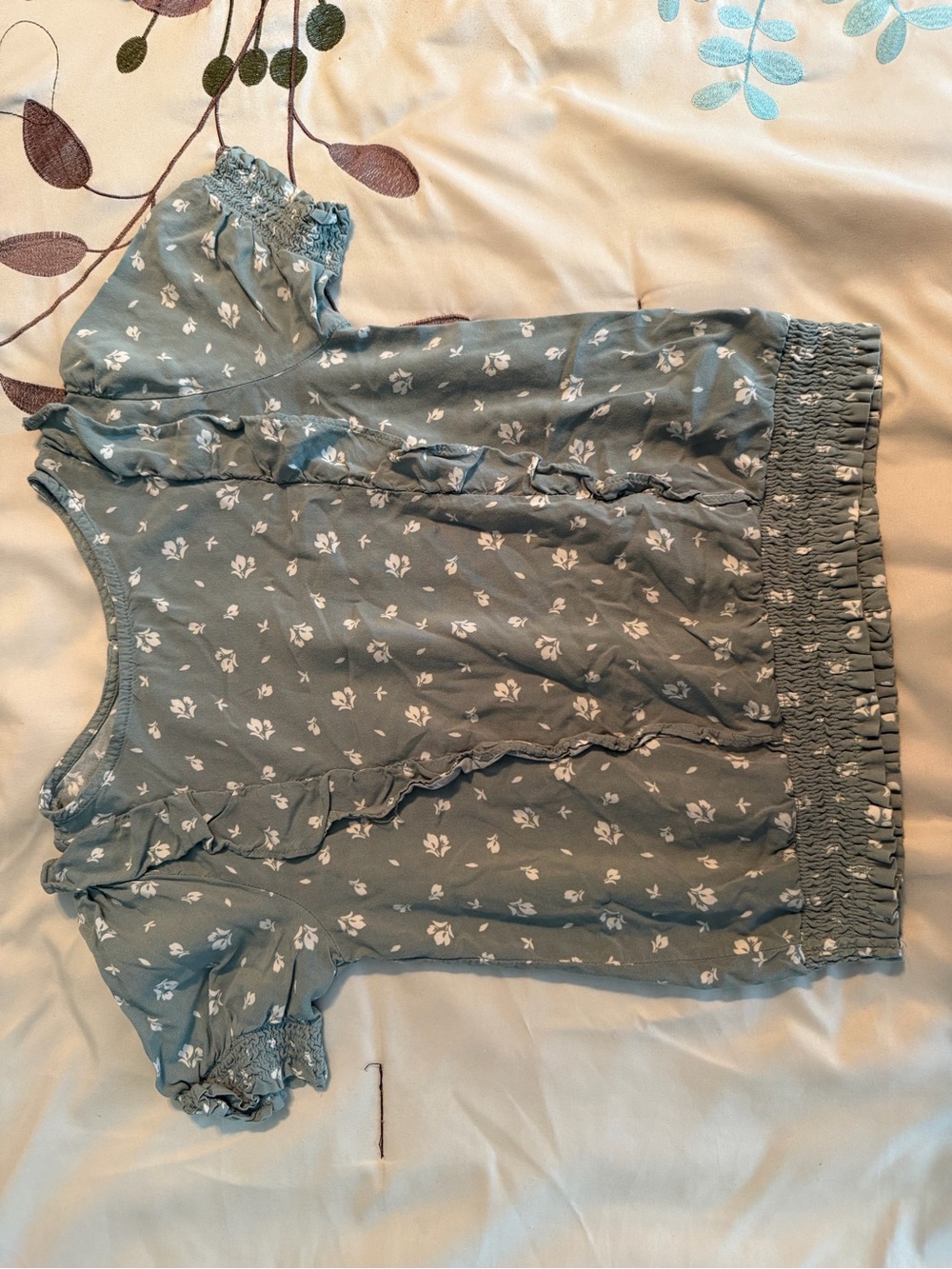 wonder nation Sage Green Floral Ruffle Short Sleeve Top